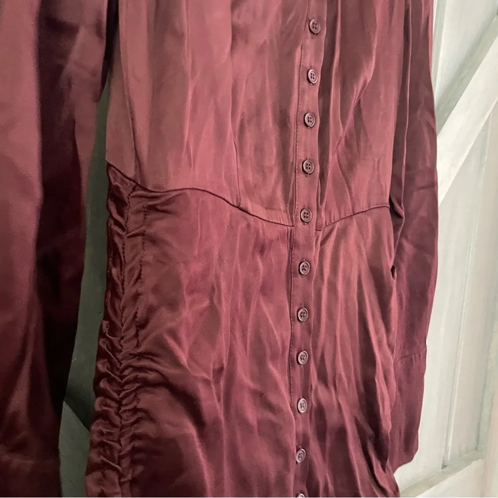 Bardot Sui Side Ruched Long Sleeve Minidress Merlot Red Satin Size US‎ 6 - Picture 11 of 14